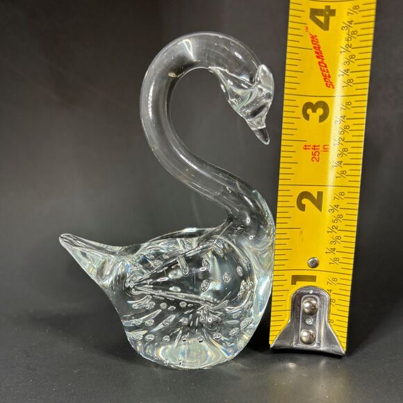 Hand Blown Glass Swan Paperweight Figurine Controlled Bubble Art Glass Vintage - Picture 7 of 7